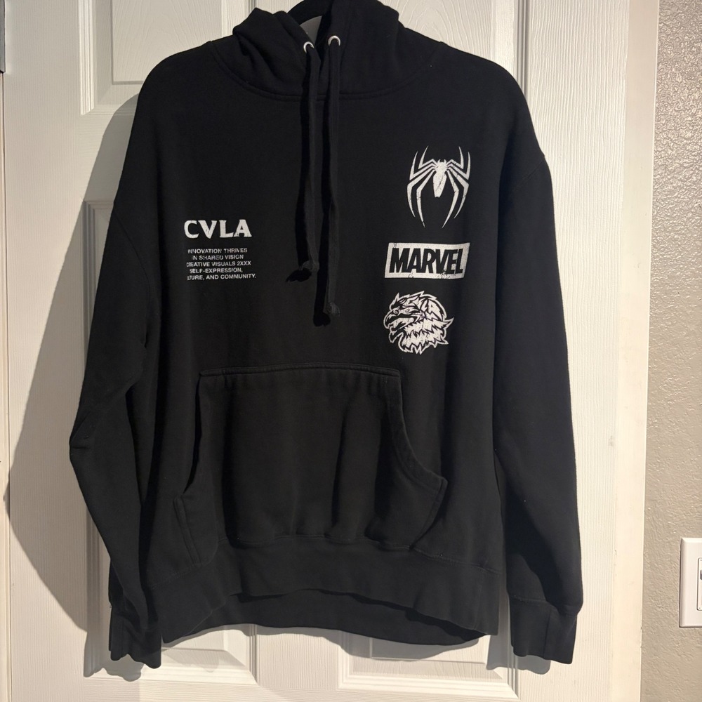 Marvel Spider-Man 2 CVLA Black Graphic Hoodie Mens Large Streetwear Sweatshirt